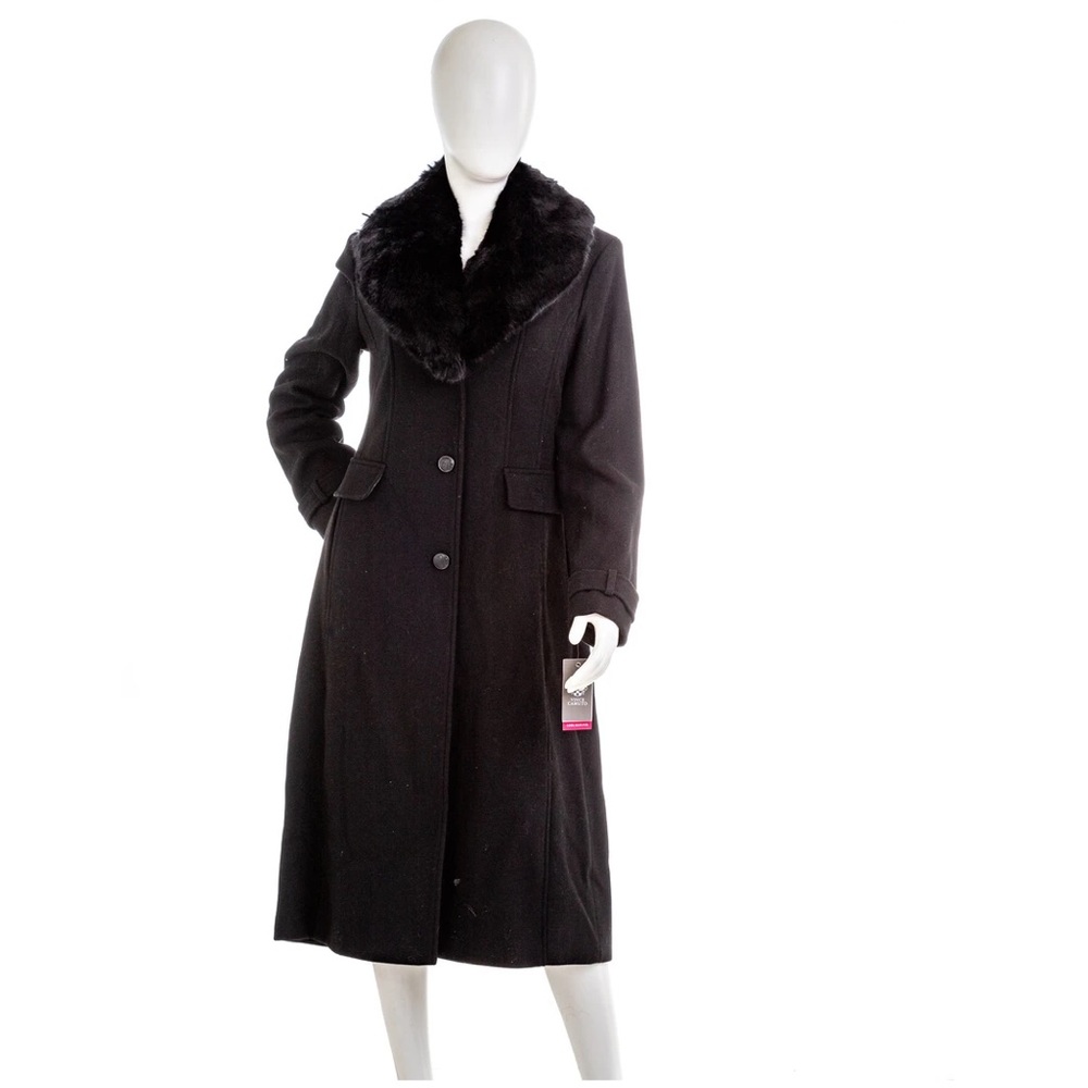 NWT,VINCE CAMUTO FAUX FUR TRIM WOOL BLEND COAT,BLACK,SMALL